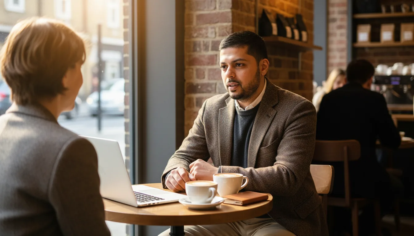 A Fractional CTO discovery conversation with a founder in a London coffee shop