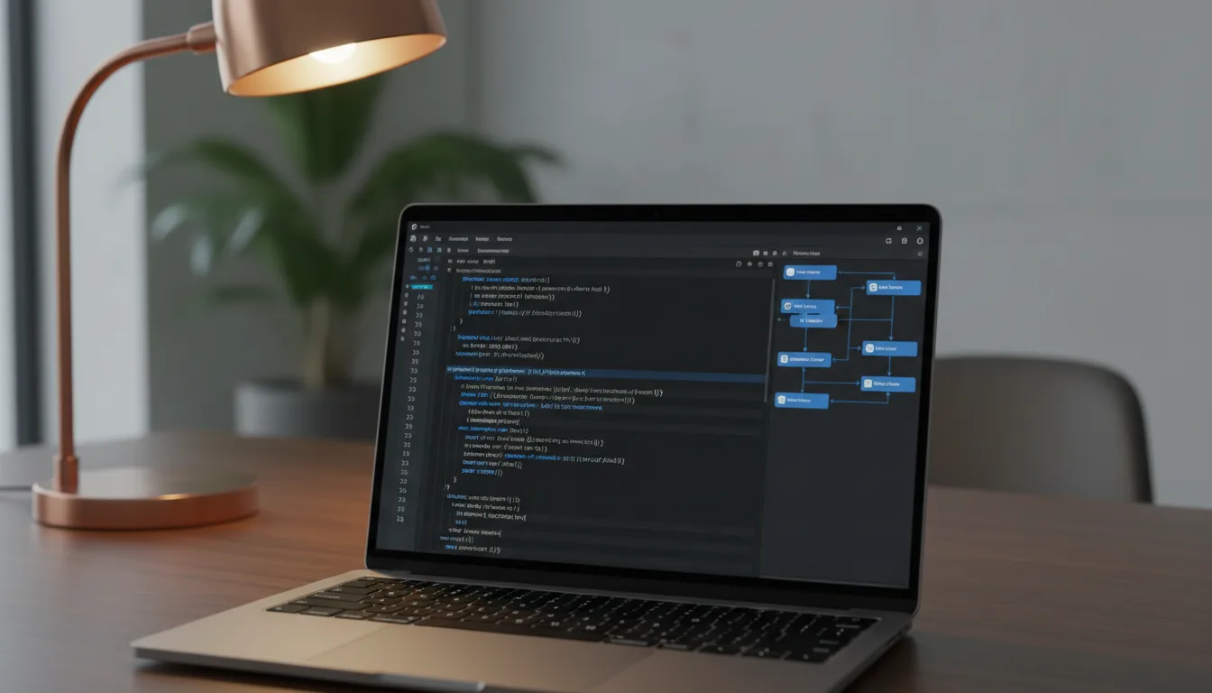 Code and architecture diagrams on a development workstation
